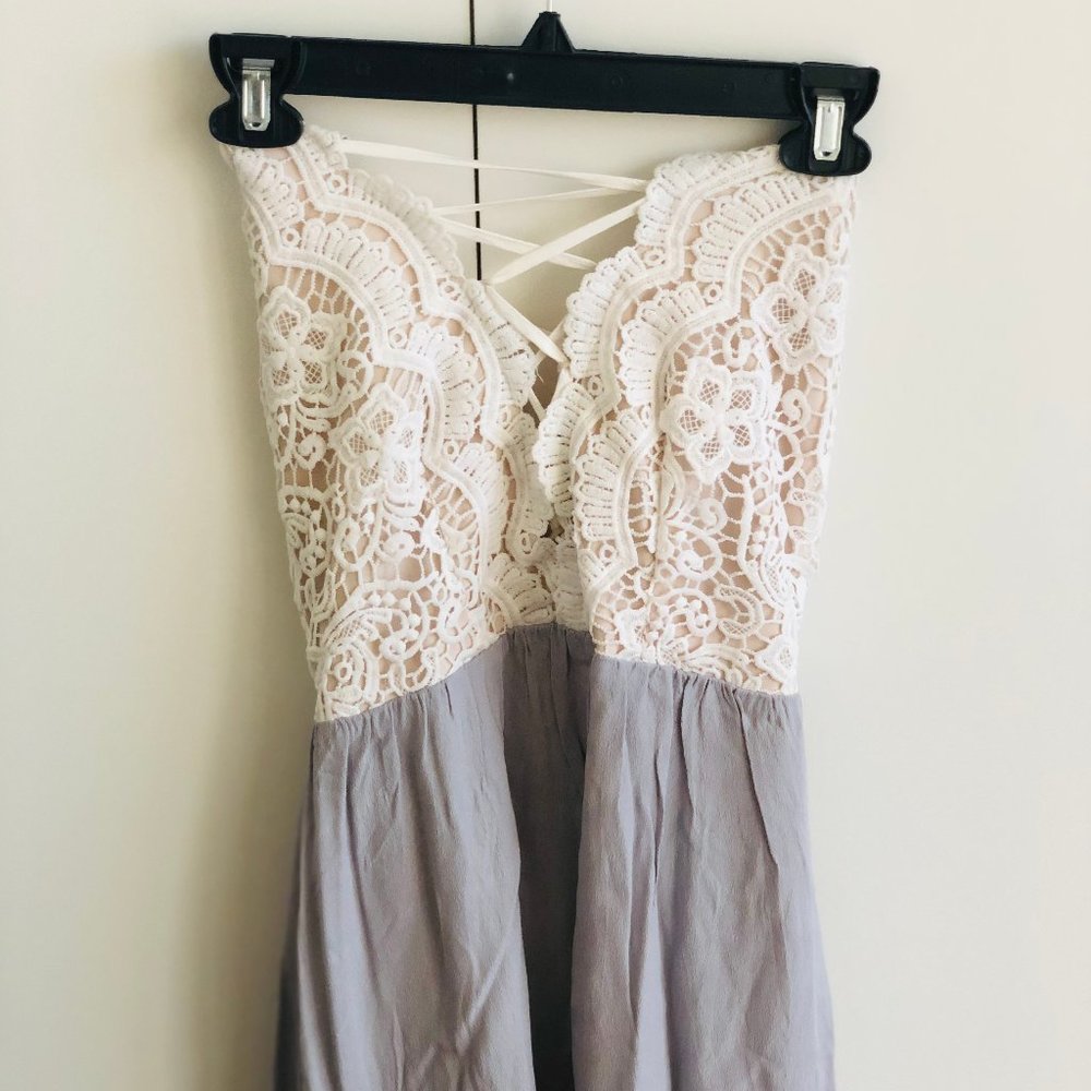 Tobi Dress: Crochet Off-white Top, Strappy Back